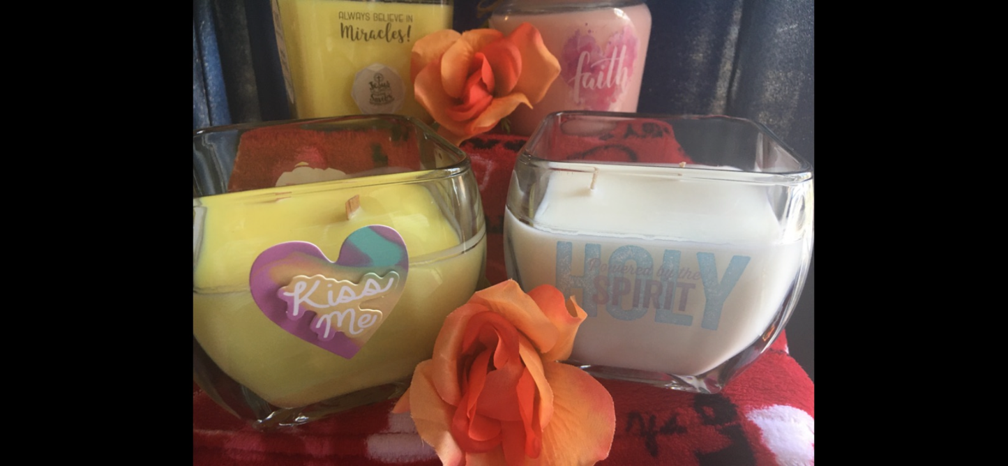 Double wick Pillar glass candle 12oz slow Burn with a message of love