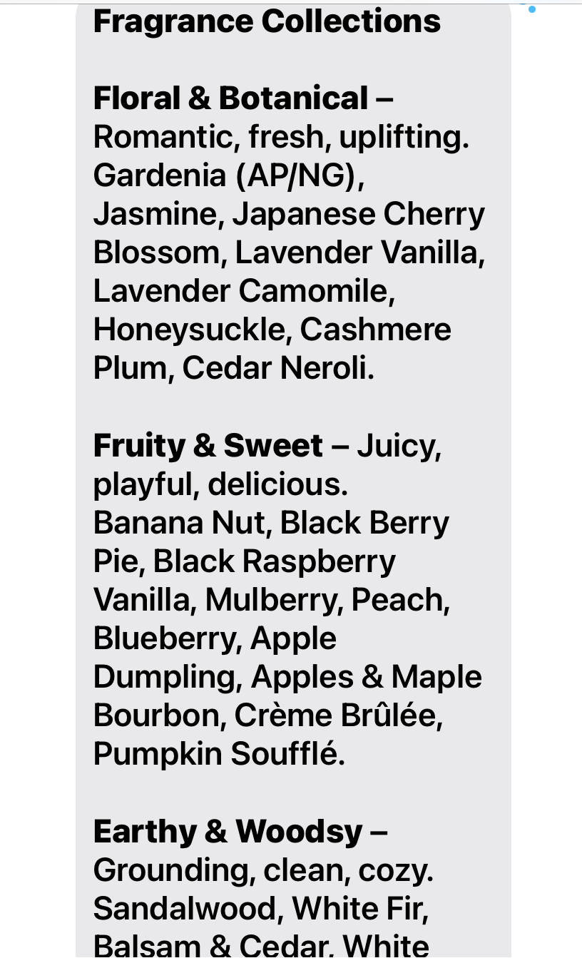 Candle Fragrance list